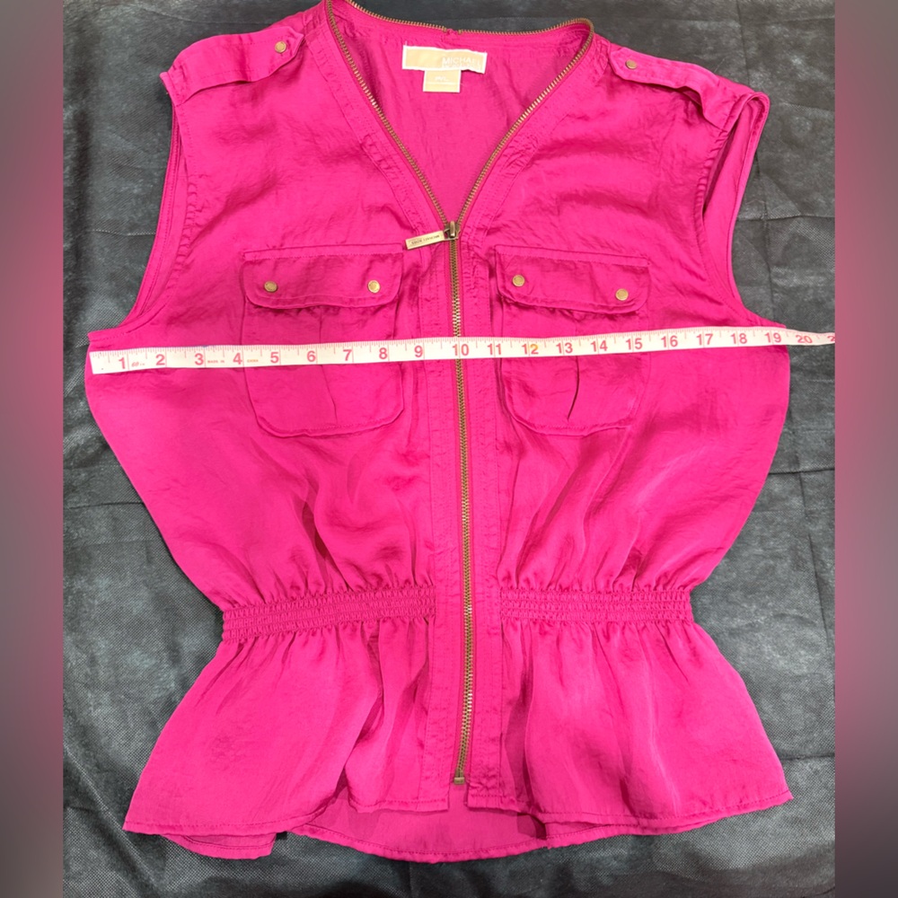 🔥Michael Kors Women’s Sleeveless Zip-Front Top in Fuchsia Size L Petite EC 🔥 - Picture 6 of 6